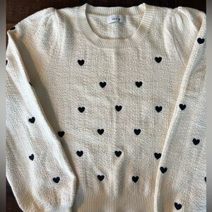 Sadie & Sage Cream Sweater with Black Heart Accents